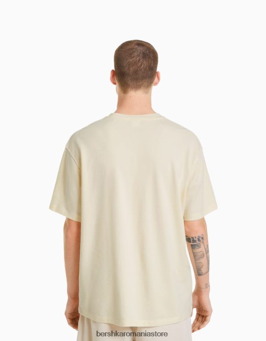 Bershka bărbați tricou cu imprimeu textur cu mânecă scurtă, în formă boxy aproape alb Z86D2695 îmbrăcăminte