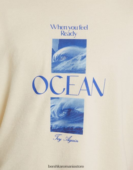 Bershka bărbați tricou cu imprimeu textur cu mânecă scurtă, în formă boxy aproape alb Z86D2695 îmbrăcăminte