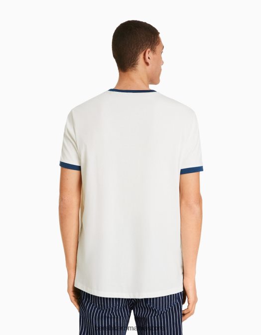 Bershka bărbați tricou cu mânecă scurtă, cu croială normală, cu nervură contrastantă aproape alb Z86D2634 îmbrăcăminte