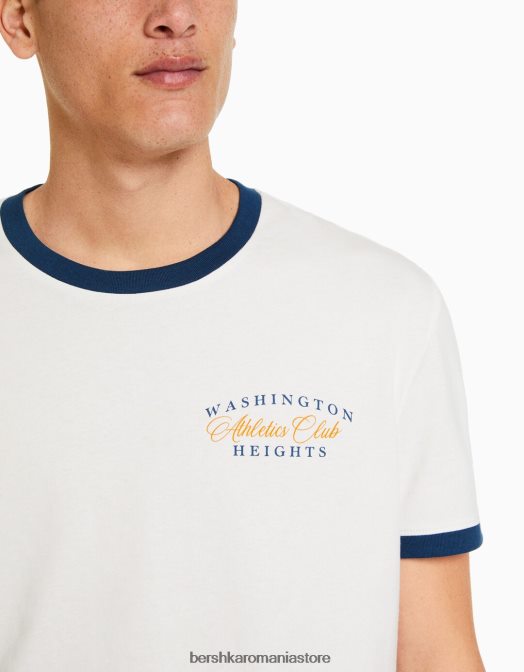 Bershka bărbați tricou cu mânecă scurtă, cu croială normală, cu nervură contrastantă aproape alb Z86D2634 îmbrăcăminte