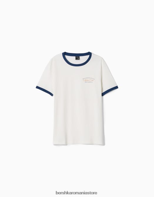 Bershka bărbați tricou cu mânecă scurtă, cu croială normală, cu nervură contrastantă aproape alb Z86D2634 îmbrăcăminte