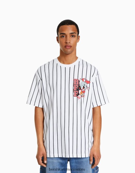 Bershka bărbați tricou cu mânecă scurtă cu imprimeu Tom & Jerry alb Z86D2849 îmbrăcăminte