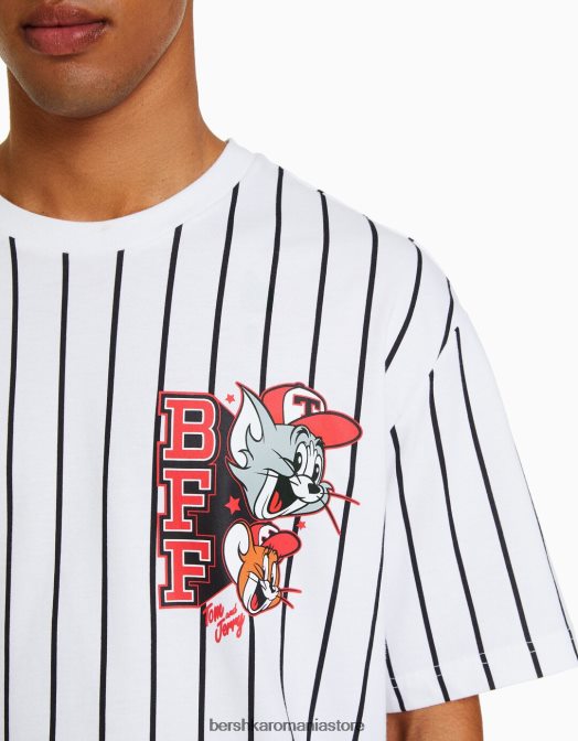 Bershka bărbați tricou cu mânecă scurtă cu imprimeu Tom & Jerry alb Z86D2849 îmbrăcăminte