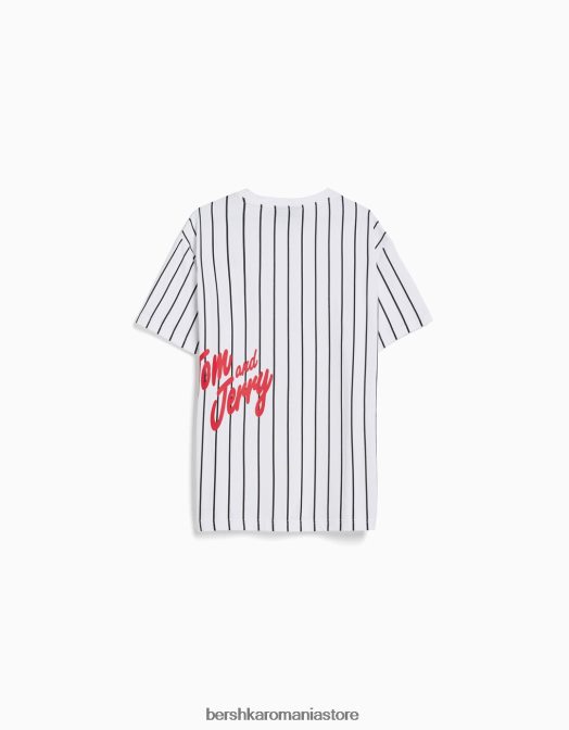Bershka bărbați tricou cu mânecă scurtă cu imprimeu Tom & Jerry alb Z86D2849 îmbrăcăminte