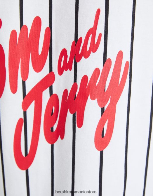 Bershka bărbați tricou cu mânecă scurtă cu imprimeu Tom & Jerry alb Z86D2849 îmbrăcăminte