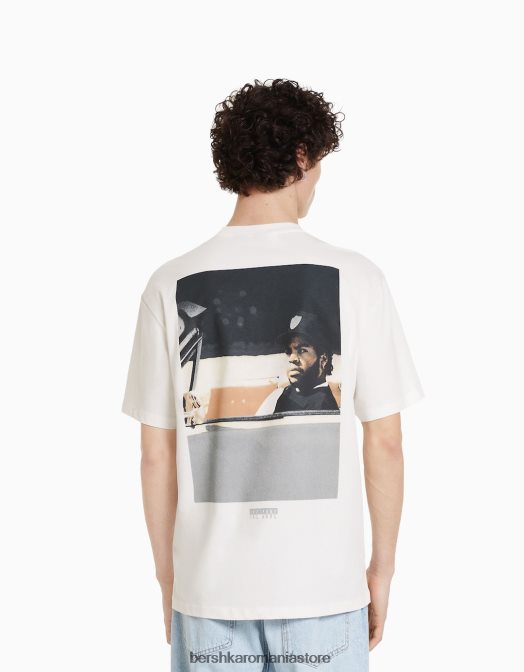 Bershka bărbați tricou cu mânecă scurtă, cu imprimeu cub de gheață alb Z86D2822 îmbrăcăminte
