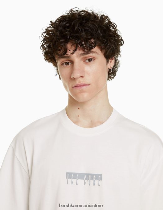Bershka bărbați tricou cu mânecă scurtă, cu imprimeu cub de gheață alb Z86D2822 îmbrăcăminte