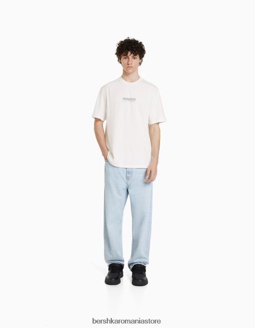 Bershka bărbați tricou cu mânecă scurtă, cu imprimeu cub de gheață alb Z86D2822 îmbrăcăminte