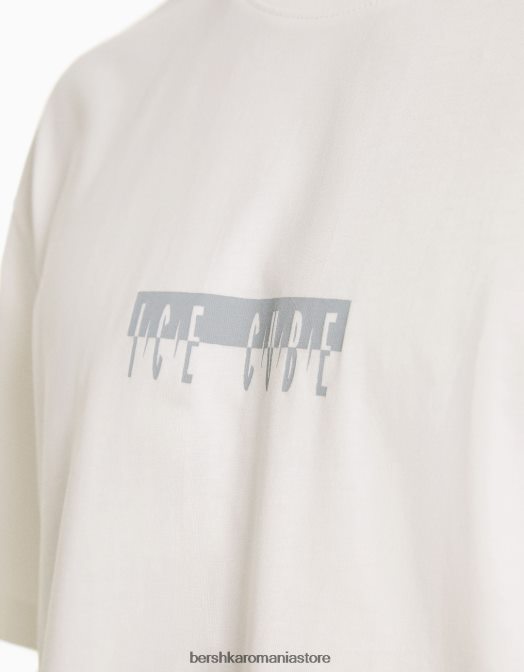 Bershka bărbați tricou cu mânecă scurtă, cu imprimeu cub de gheață alb Z86D2822 îmbrăcăminte