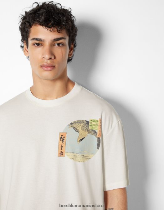 Bershka bărbați tricou cu mânecă scurtă cu imprimeu din seria de artă alb Z86D2639 îmbrăcăminte