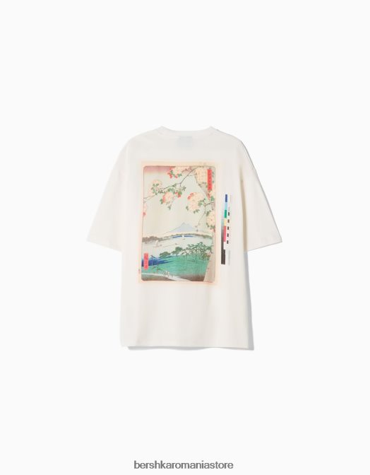 Bershka bărbați tricou cu mânecă scurtă cu imprimeu din seria de artă alb Z86D2639 îmbrăcăminte