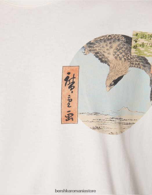 Bershka bărbați tricou cu mânecă scurtă cu imprimeu din seria de artă alb Z86D2639 îmbrăcăminte
