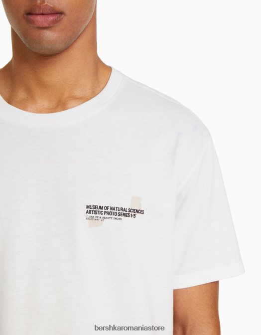 Bershka bărbați tricou cu mânecă scurtă cu imprimeu floral alb Z86D2763 îmbrăcăminte