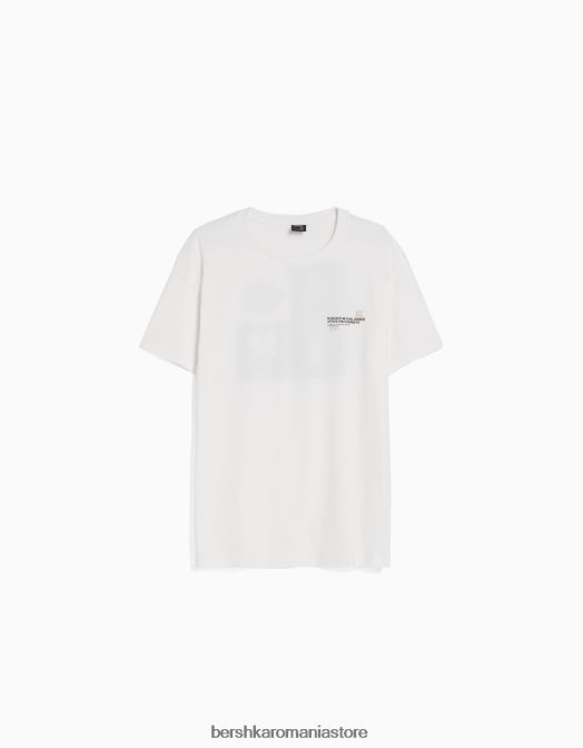 Bershka bărbați tricou cu mânecă scurtă cu imprimeu floral alb Z86D2763 îmbrăcăminte