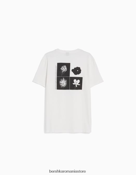 Bershka bărbați tricou cu mânecă scurtă cu imprimeu floral alb Z86D2763 îmbrăcăminte