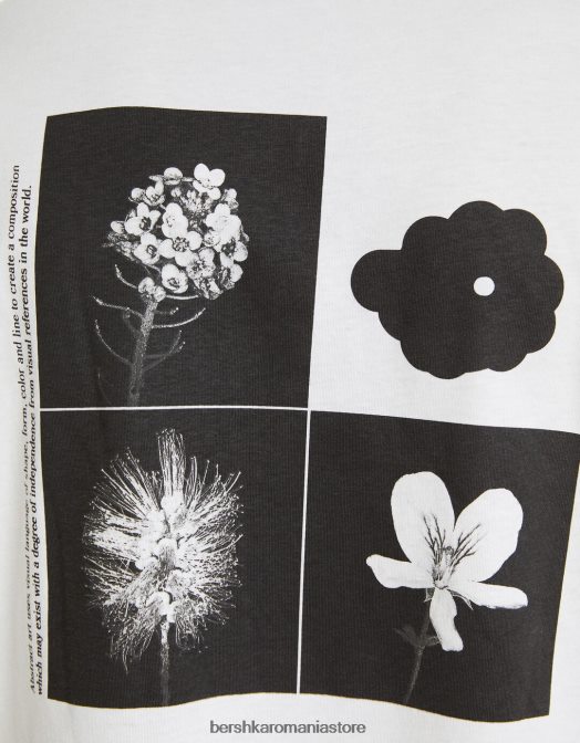 Bershka bărbați tricou cu mânecă scurtă cu imprimeu floral alb Z86D2763 îmbrăcăminte