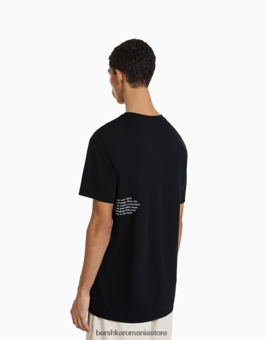 Bershka bărbați tricou cu mânecă scurtă cu imprimeu floral negru Z86D2762 îmbrăcăminte