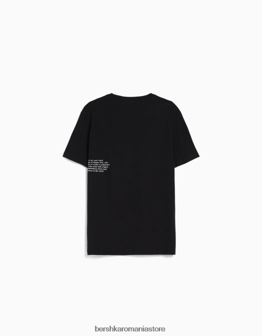 Bershka bărbați tricou cu mânecă scurtă cu imprimeu floral negru Z86D2762 îmbrăcăminte