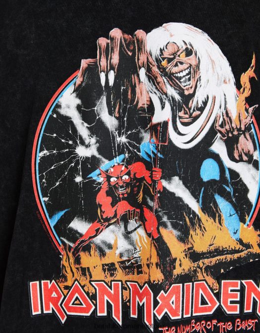Bershka bărbați tricou cu mânecă scurtă cu imprimeu iron maiden gri inchis Z86D2728 îmbrăcăminte
