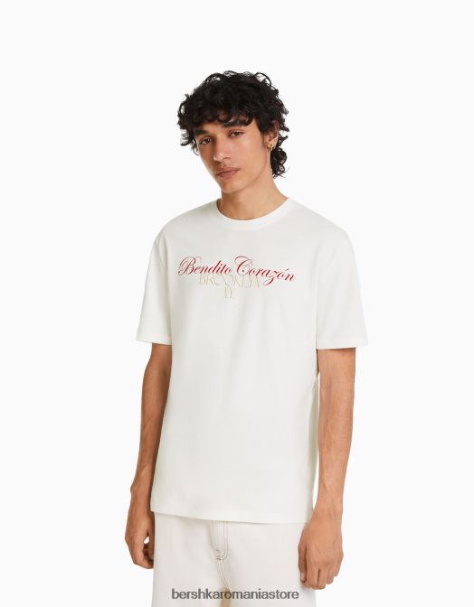 Bershka bărbați tricou cu mânecă scurtă cu imprimeu relaxat aproape alb Z86D2808 îmbrăcăminte