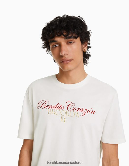 Bershka bărbați tricou cu mânecă scurtă cu imprimeu relaxat aproape alb Z86D2808 îmbrăcăminte