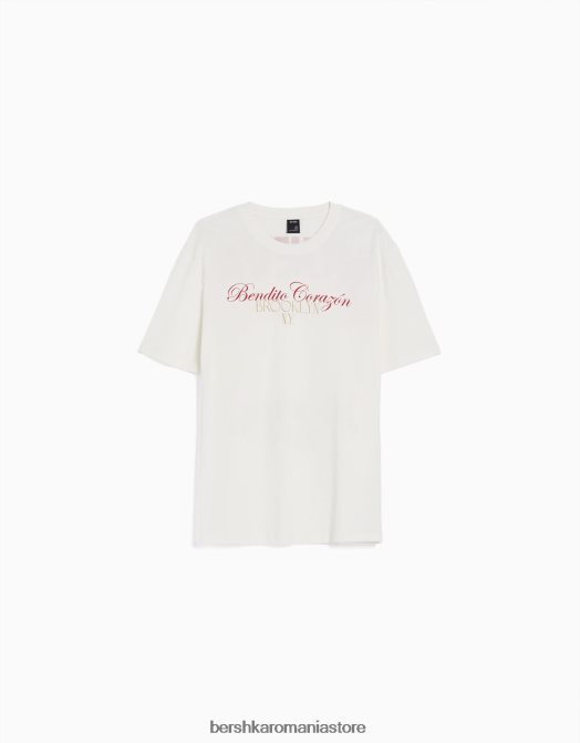 Bershka bărbați tricou cu mânecă scurtă cu imprimeu relaxat aproape alb Z86D2808 îmbrăcăminte