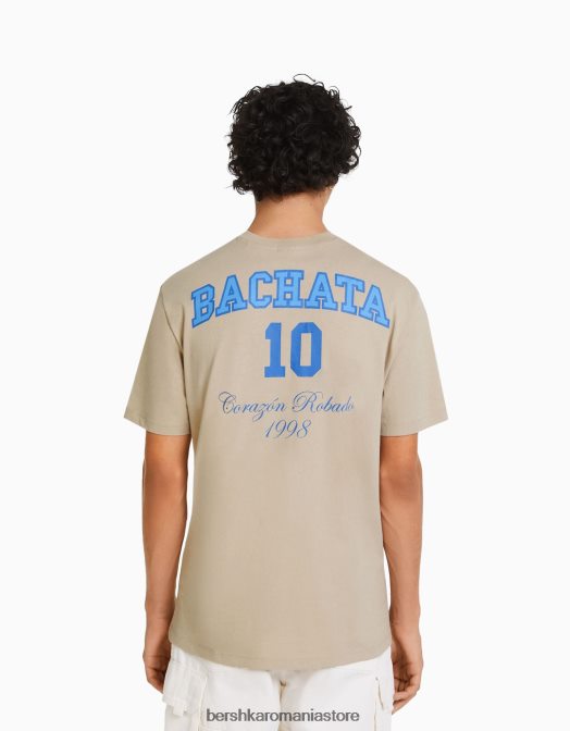 Bershka bărbați tricou cu mânecă scurtă cu imprimeu relaxat cămilă Z86D2807 îmbrăcăminte