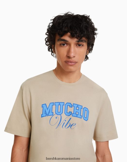 Bershka bărbați tricou cu mânecă scurtă cu imprimeu relaxat cămilă Z86D2807 îmbrăcăminte