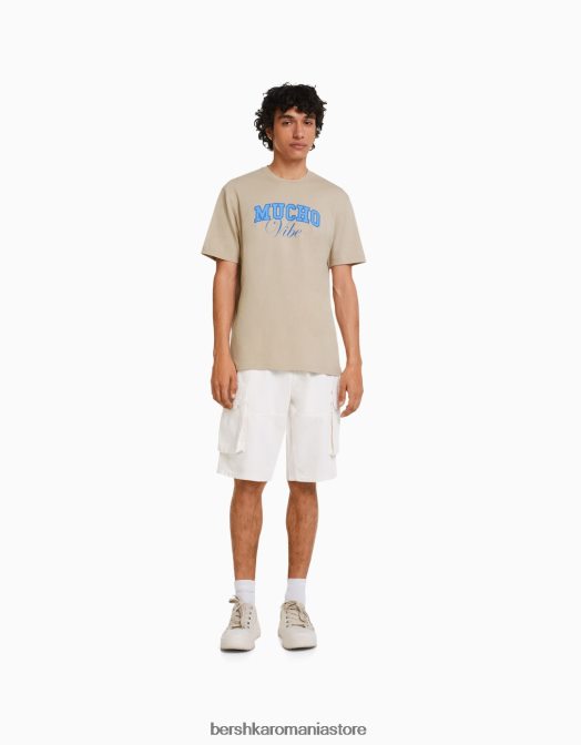 Bershka bărbați tricou cu mânecă scurtă cu imprimeu relaxat cămilă Z86D2807 îmbrăcăminte