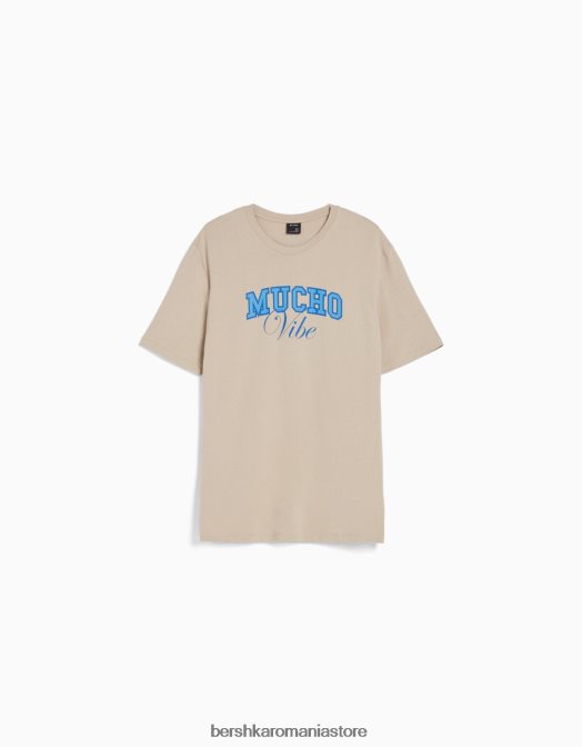 Bershka bărbați tricou cu mânecă scurtă cu imprimeu relaxat cămilă Z86D2807 îmbrăcăminte