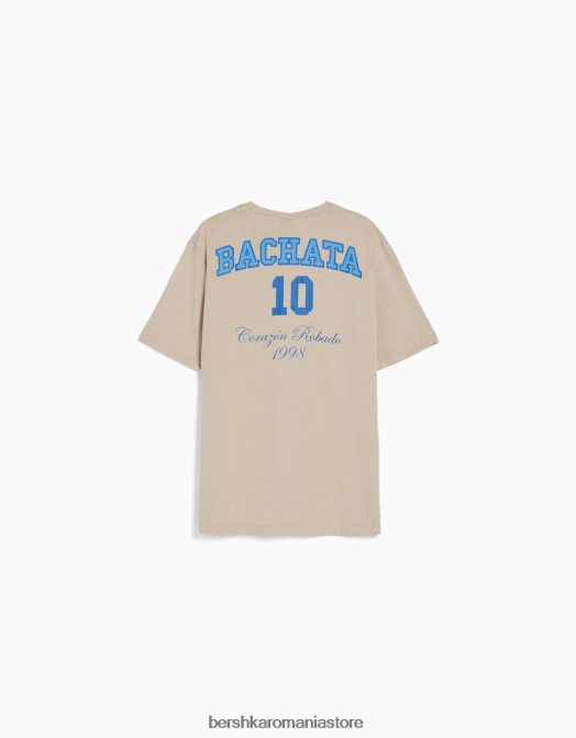 Bershka bărbați tricou cu mânecă scurtă cu imprimeu relaxat cămilă Z86D2807 îmbrăcăminte