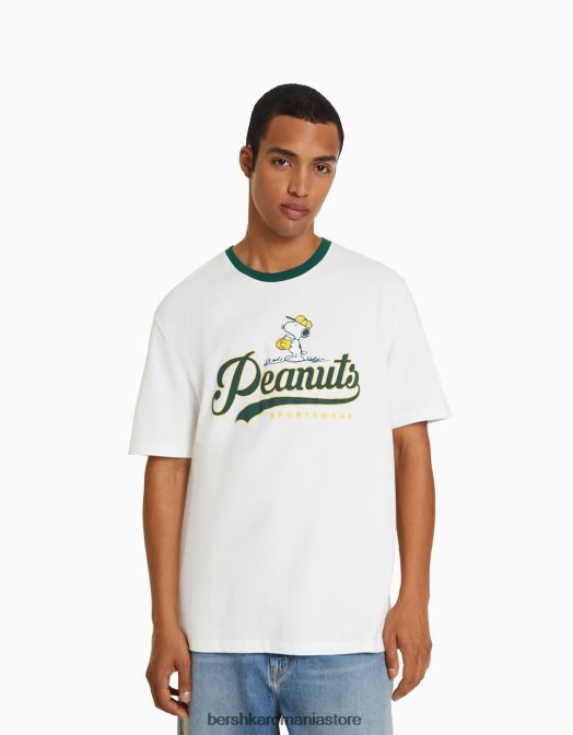 Bershka bărbați tricou cu mânecă scurtă cu imprimeu snoopy alb Z86D2755 îmbrăcăminte