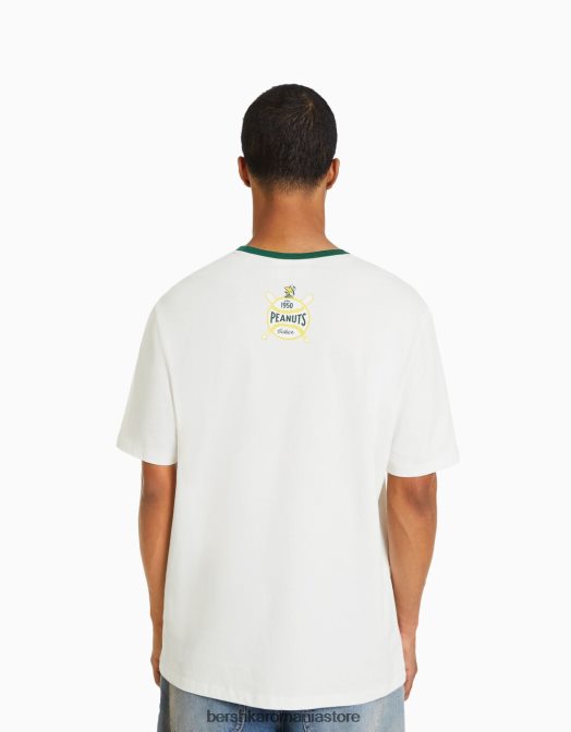 Bershka bărbați tricou cu mânecă scurtă cu imprimeu snoopy alb Z86D2755 îmbrăcăminte