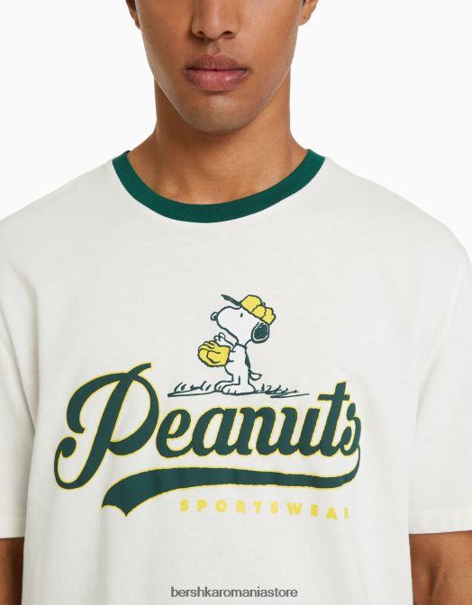 Bershka bărbați tricou cu mânecă scurtă cu imprimeu snoopy alb Z86D2755 îmbrăcăminte