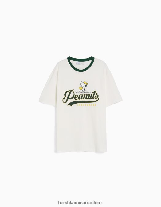 Bershka bărbați tricou cu mânecă scurtă cu imprimeu snoopy alb Z86D2755 îmbrăcăminte