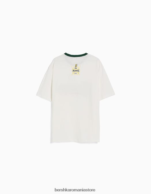 Bershka bărbați tricou cu mânecă scurtă cu imprimeu snoopy alb Z86D2755 îmbrăcăminte