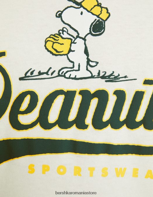 Bershka bărbați tricou cu mânecă scurtă cu imprimeu snoopy alb Z86D2755 îmbrăcăminte