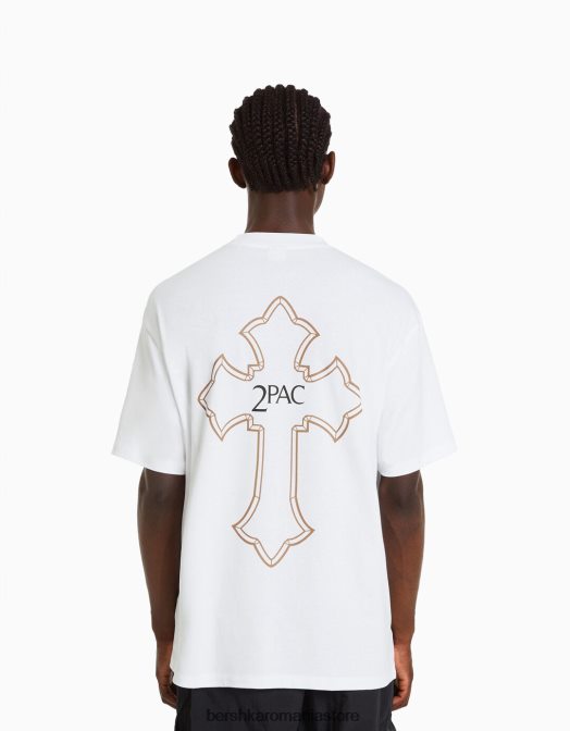 Bershka bărbați tricou cu mânecă scurtă cu imprimeu tupac, cu potrivire boxy alb Z86D2724 îmbrăcăminte