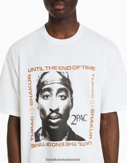 Bershka bărbați tricou cu mânecă scurtă cu imprimeu tupac, cu potrivire boxy alb Z86D2724 îmbrăcăminte