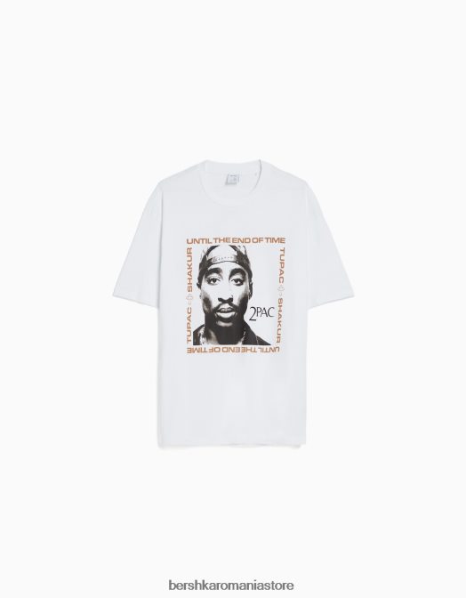 Bershka bărbați tricou cu mânecă scurtă cu imprimeu tupac, cu potrivire boxy alb Z86D2724 îmbrăcăminte
