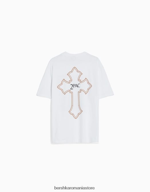Bershka bărbați tricou cu mânecă scurtă cu imprimeu tupac, cu potrivire boxy alb Z86D2724 îmbrăcăminte