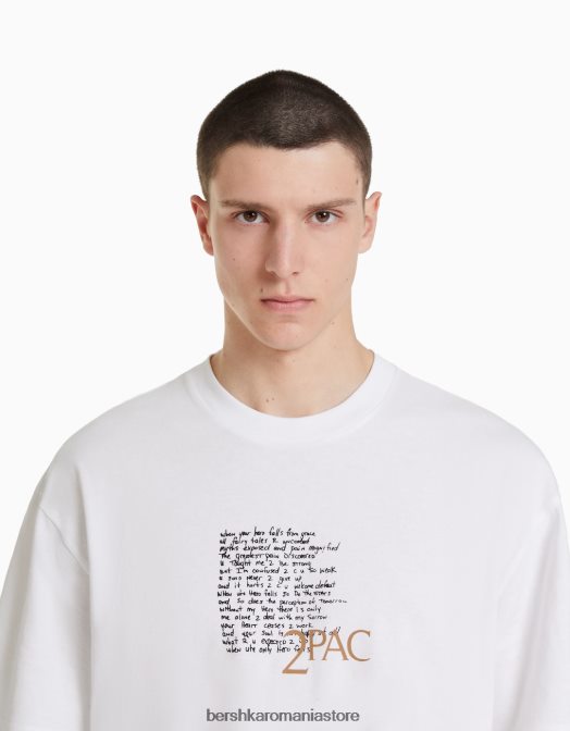 Bershka bărbați tricou cu mânecă scurtă cu imprimeu tupac, cu potrivire boxy alb Z86D2725 îmbrăcăminte