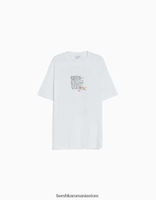 Bershka bărbați tricou cu mânecă scurtă cu imprimeu tupac, cu potrivire boxy alb Z86D2725 îmbrăcăminte