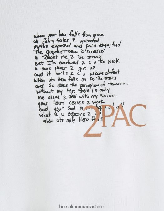 Bershka bărbați tricou cu mânecă scurtă cu imprimeu tupac, cu potrivire boxy alb Z86D2725 îmbrăcăminte
