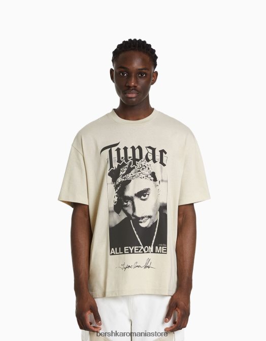 Bershka bărbați tricou cu mânecă scurtă cu imprimeu tupac, cu potrivire boxy cămilă Z86D2723 îmbrăcăminte