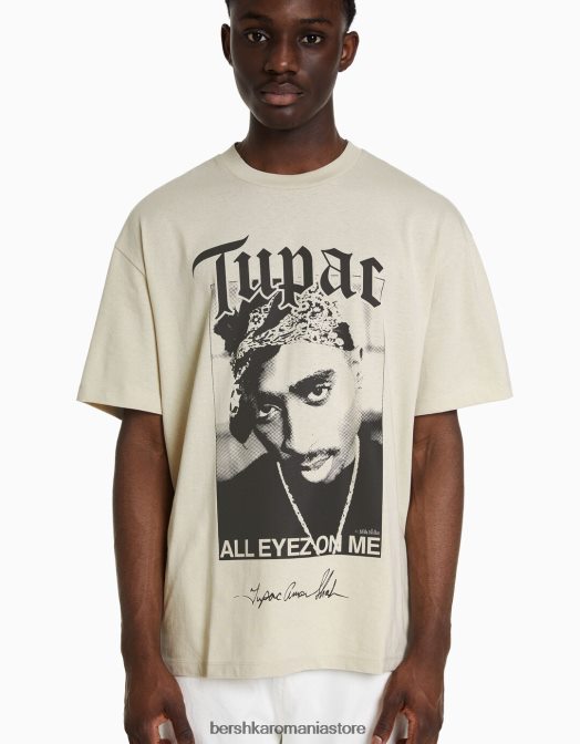 Bershka bărbați tricou cu mânecă scurtă cu imprimeu tupac, cu potrivire boxy cămilă Z86D2723 îmbrăcăminte