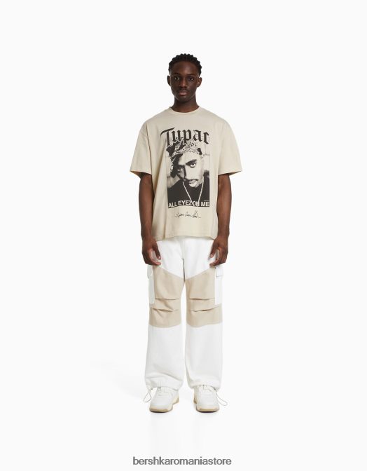 Bershka bărbați tricou cu mânecă scurtă cu imprimeu tupac, cu potrivire boxy cămilă Z86D2723 îmbrăcăminte