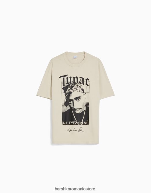 Bershka bărbați tricou cu mânecă scurtă cu imprimeu tupac, cu potrivire boxy cămilă Z86D2723 îmbrăcăminte