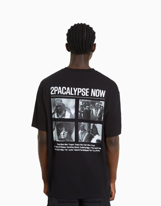 Bershka bărbați tricou cu mânecă scurtă cu imprimeu tupac, cu potrivire boxy negru Z86D2722 îmbrăcăminte