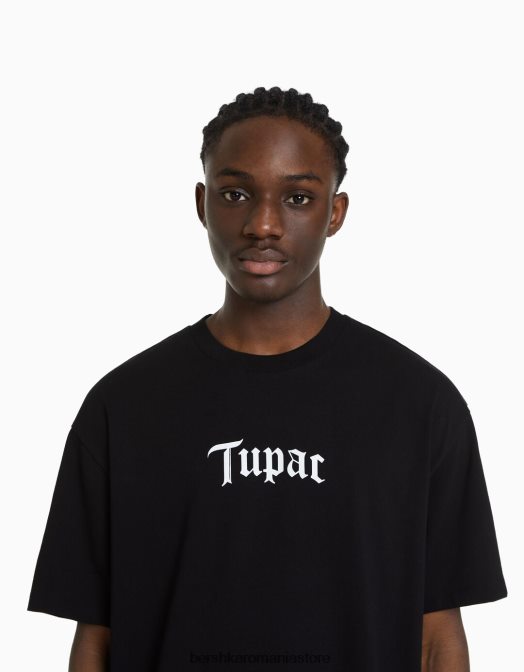 Bershka bărbați tricou cu mânecă scurtă cu imprimeu tupac, cu potrivire boxy negru Z86D2722 îmbrăcăminte